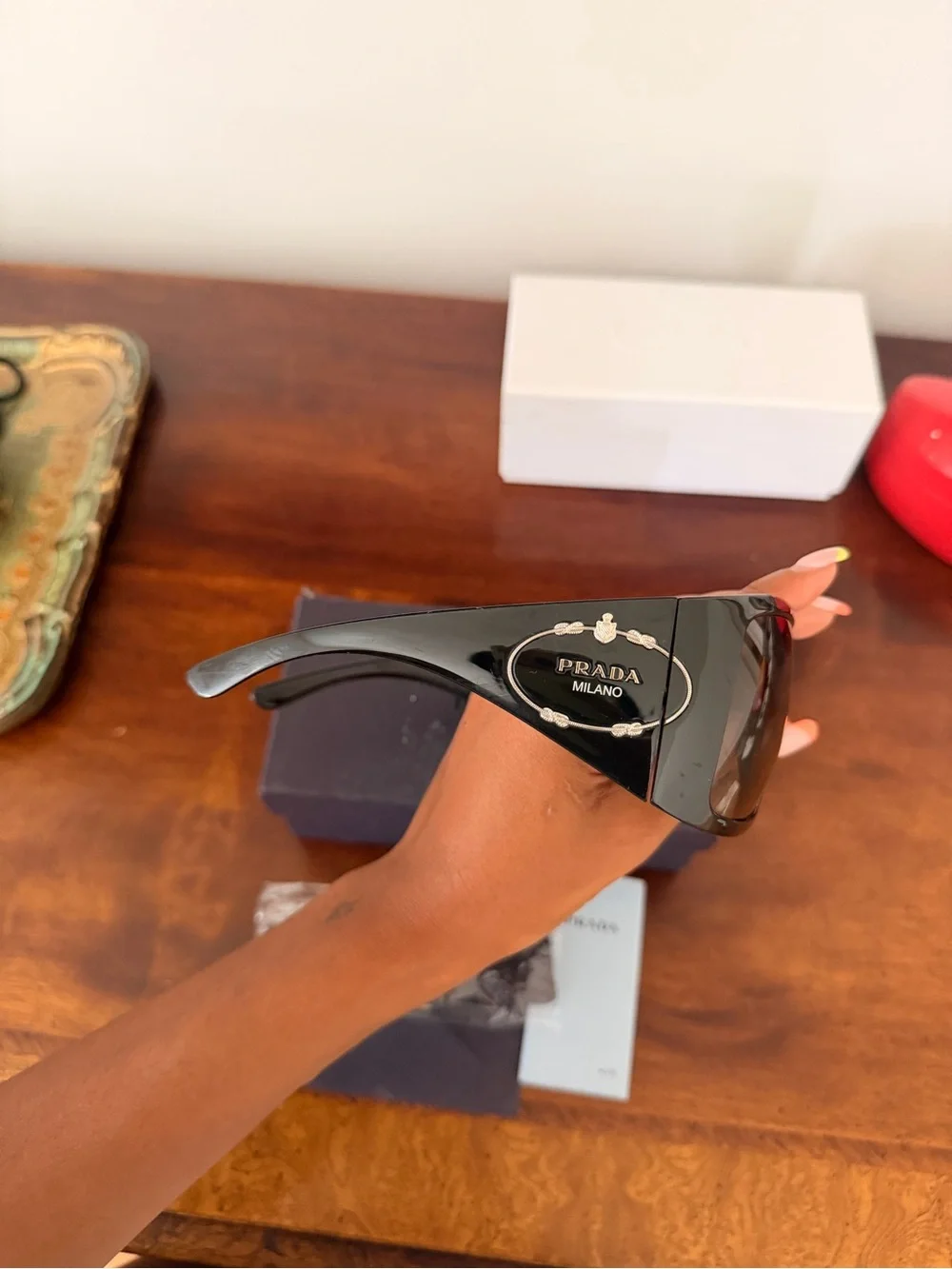 Prada Black Shield Sunglasses with Smoke Lenses